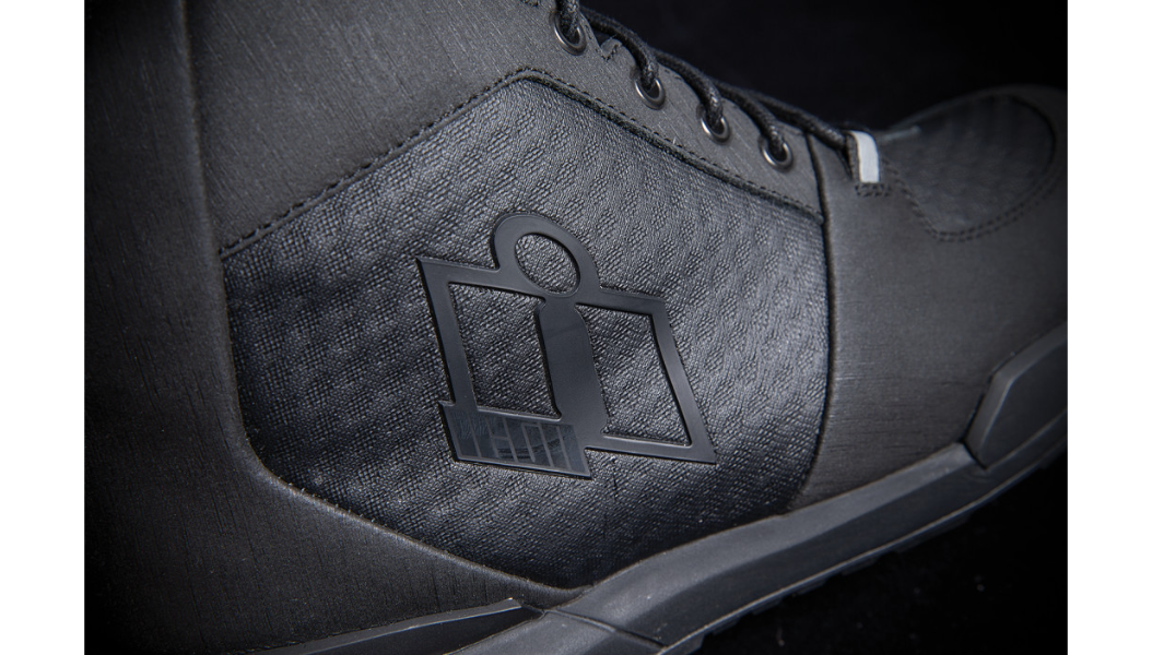 Close-up shot of side logo on Icon Tarmac Boot
