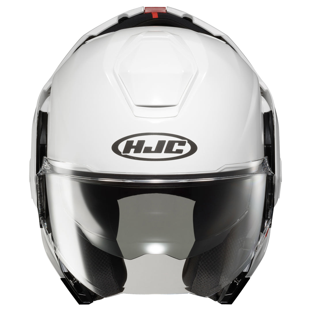 HJC i100 Solid Helmet White - Front View with Chin Bar Raised Back