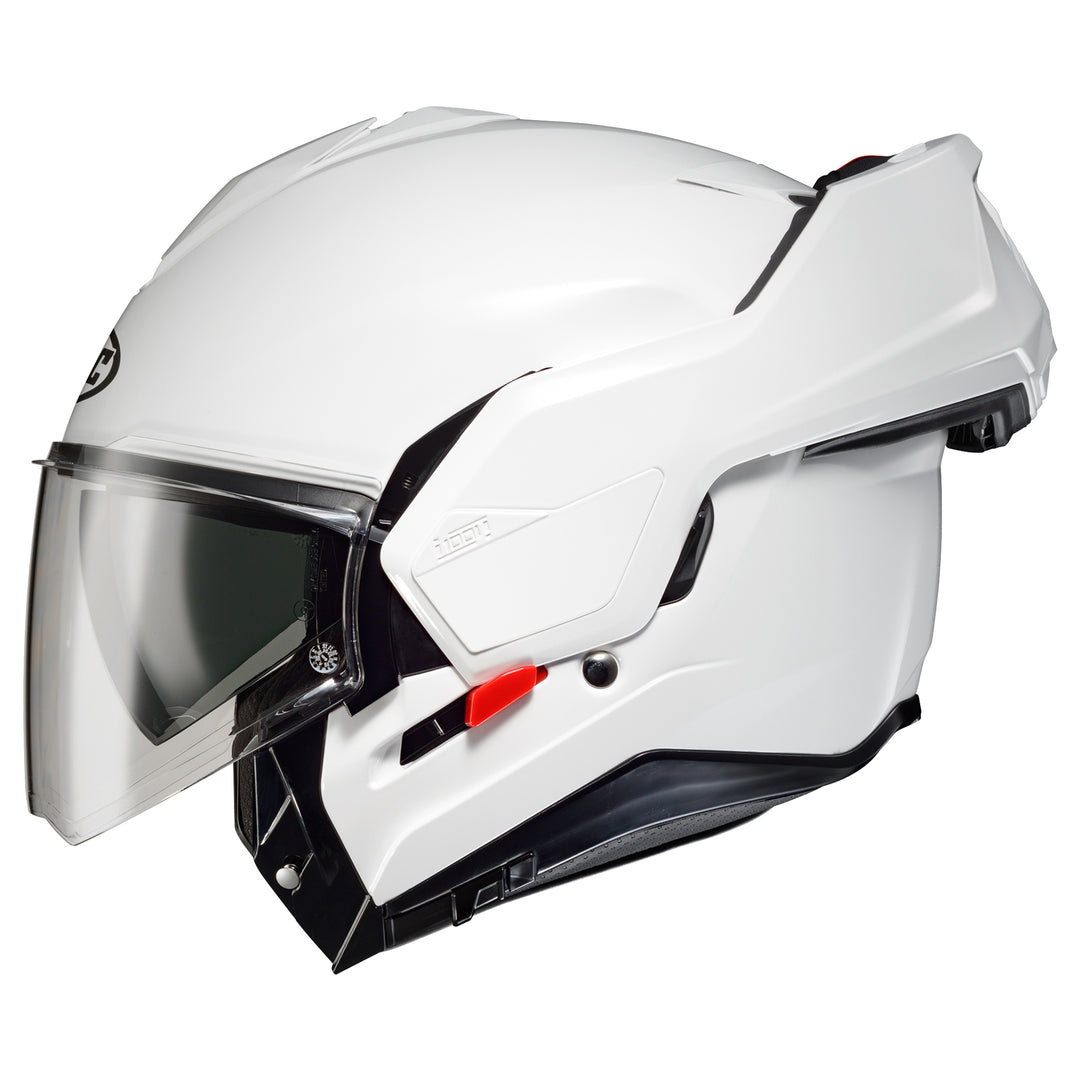 HJC i100 Solid Helmet White - Left Side View with Chin Bar Raised Back
