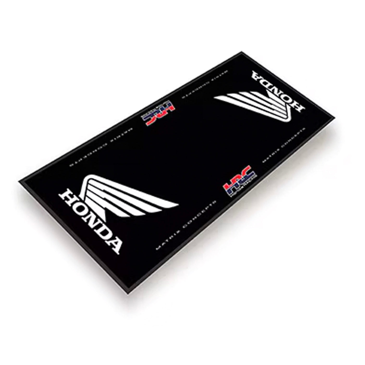 Honda HRC 3.5x7 Carpet Mat Black Wing - Angled View of Graphic