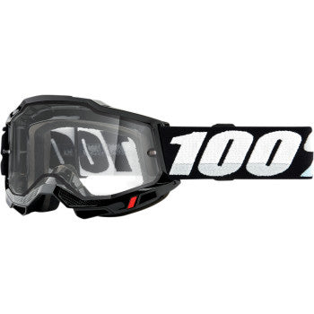 100% Accuri 2 Enduro Goggles - Clear Lens Black - Front View with Side Strap