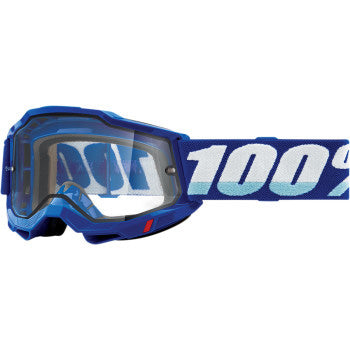 100% Accuri 2 Enduro Goggles - Clear Lens Blue - Front View with Side Strap