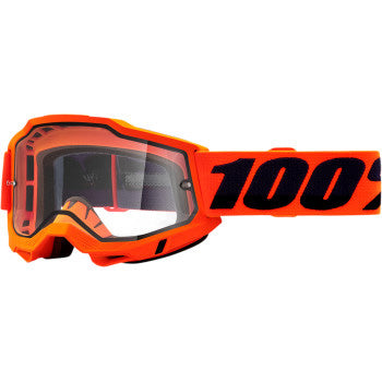 100% Accuri 2 Enduro Goggles - Clear Lens Neon Orange - Front View with Side Strap