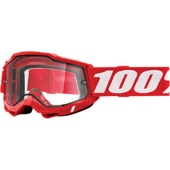 100% Accuri 2 Enduro Goggles - Clear Lens Red - Front View with Side Strap