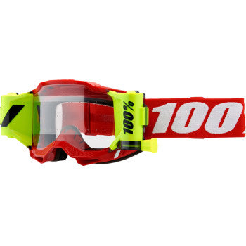 100% Accuri 2 Forecast Goggles Neon Red - Front View with Side Strap