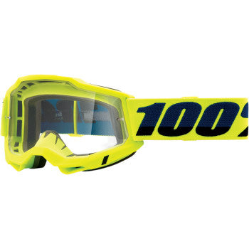 100% Accuri 2 Goggles - Clear Lens Fluo Yellow - Front View with Side Strap