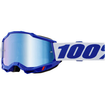 100% Accuri 2 Goggles - Mirror Lens Blue/Blue Mirror - Front View with Side Strap