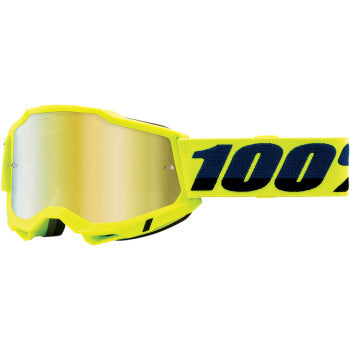 100% Accuri 2 Goggles - Mirror Lens Fluo Yellow/Gold Mirror - Front View with Side Strap