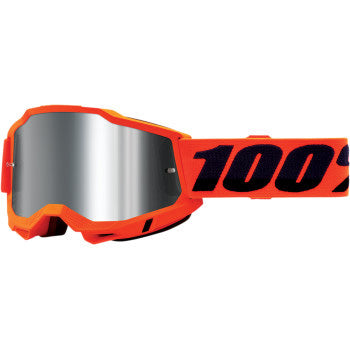 100% Accuri 2 Goggles - Mirror Lens Neon Orange/Silver Mirror - Front View with Side Strap