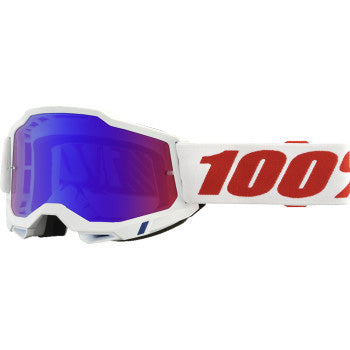 100% Accuri 2 Goggles - Mirror Lens Pure/Red/Blue Mirror - Front View with Side Strap