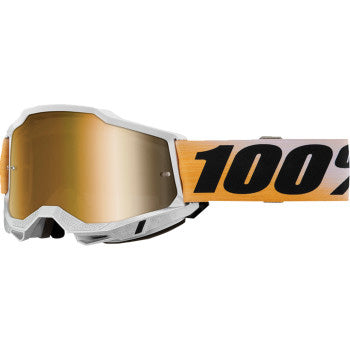 100% Accuri 2 Goggles - Mirror Lens Shiv/True Gold Mirror - Front View with Side Strap