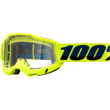 100% Accuri 2 Goggles - Over the Glasses (OTG) Fluo Yellow - Front View with Side Strap