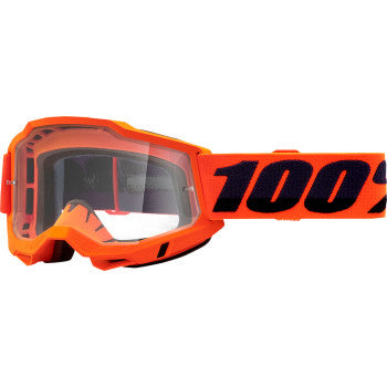 100% Accuri 2 Goggles - Over the Glasses (OTG) Neon Orange - Front View with Side Strap