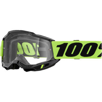 100% Accuri 2 Goggles - Over the Glasses (OTG) Neon Yellow - Front View with Side Strap