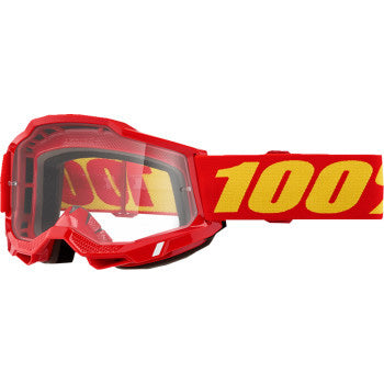100% Accuri 2 Goggles - Clear Lens Red - Front View with Side Strap