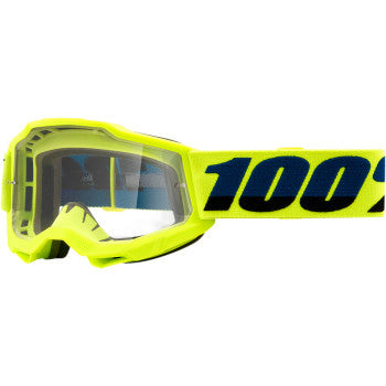 100% Accuri 2 Junior Goggles - Clear Lens Fluo Yellow - Front View with Side Strap