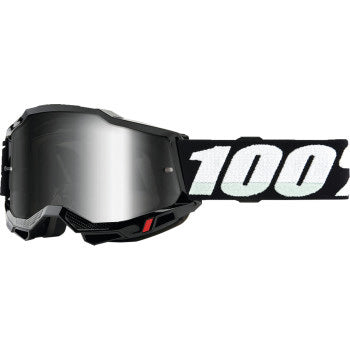 100% Accuri 2 Junior Goggles - Mirror Lens Black/Silver Mirror - Front View with Side Strap