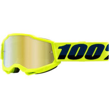 100% Accuri 2 Junior Goggles - Mirror Lens Fluo Yellow/Gold Mirror - Front View with Side Strap