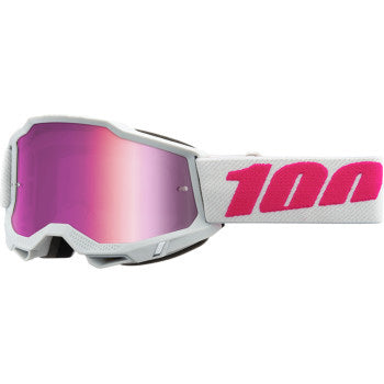 100% Accuri 2 Junior Goggles - Mirror Lens Keetz/Pink Mirror - Front View with Side Strap