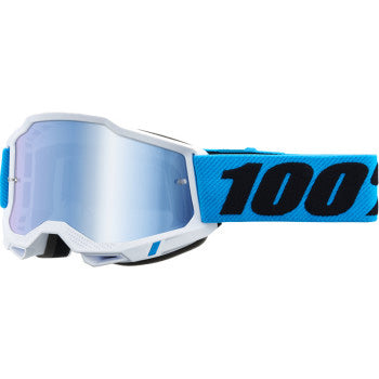 100% Accuri 2 Junior Goggles - Mirror Lens Novel/Blue Mirror - Front View with Side Strap