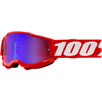 100% Accuri 2 Junior Goggles - Mirror Lens Red/Red/Blue Mirror - Front View with Side Strap