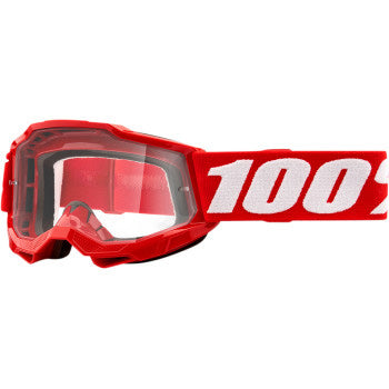 100% Accuri 2 Junior Goggles - Clear Lens Red - Front View with Side Strap