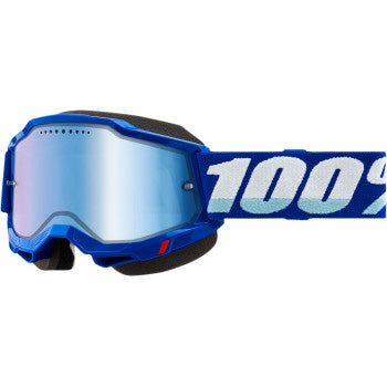 100% Accuri 2 Snow Goggles - Mirror Lens Blue/Blue Mirror - Front View with Side Strap
