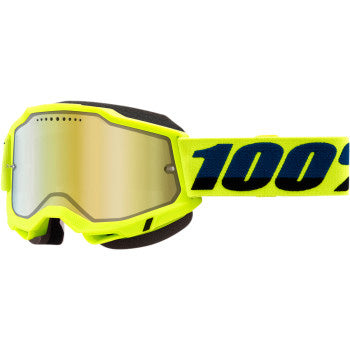 100% Accuri 2 Snow Goggles - Mirror Lens Fluo Yellow/Gold Mirror - Front View with Side Strap