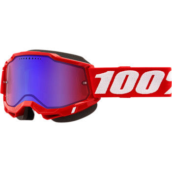 100% Accuri 2 Snow Goggles - Mirror Lens Red/Red/Blue Mirror - Front View with Side Strap