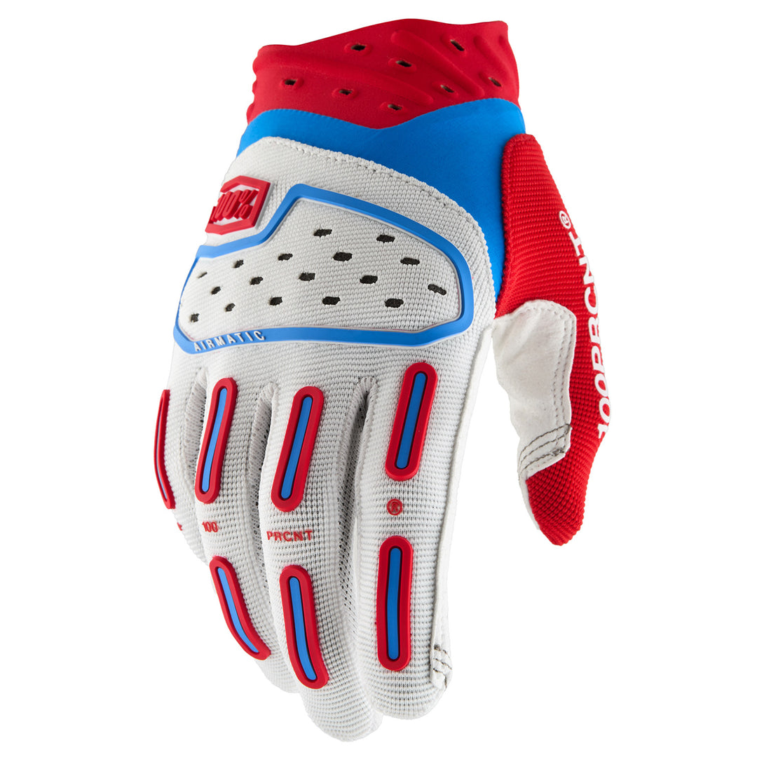 100% Airmatic 2 Gloves Red/White/Blue - Back of Hand View