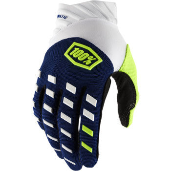 100% Men's Airmatic Glove Navy/White - Back of Hand View