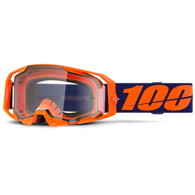 100% ARmatic Goggles - Clear Lens Neon Orange - Front View with Side Strap