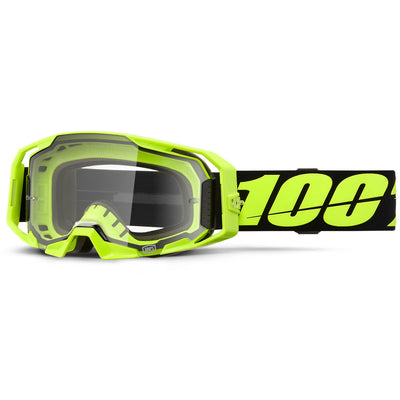 100% ARmatic Goggles - Clear Lens Neon Yellow - Front View with Side Strap