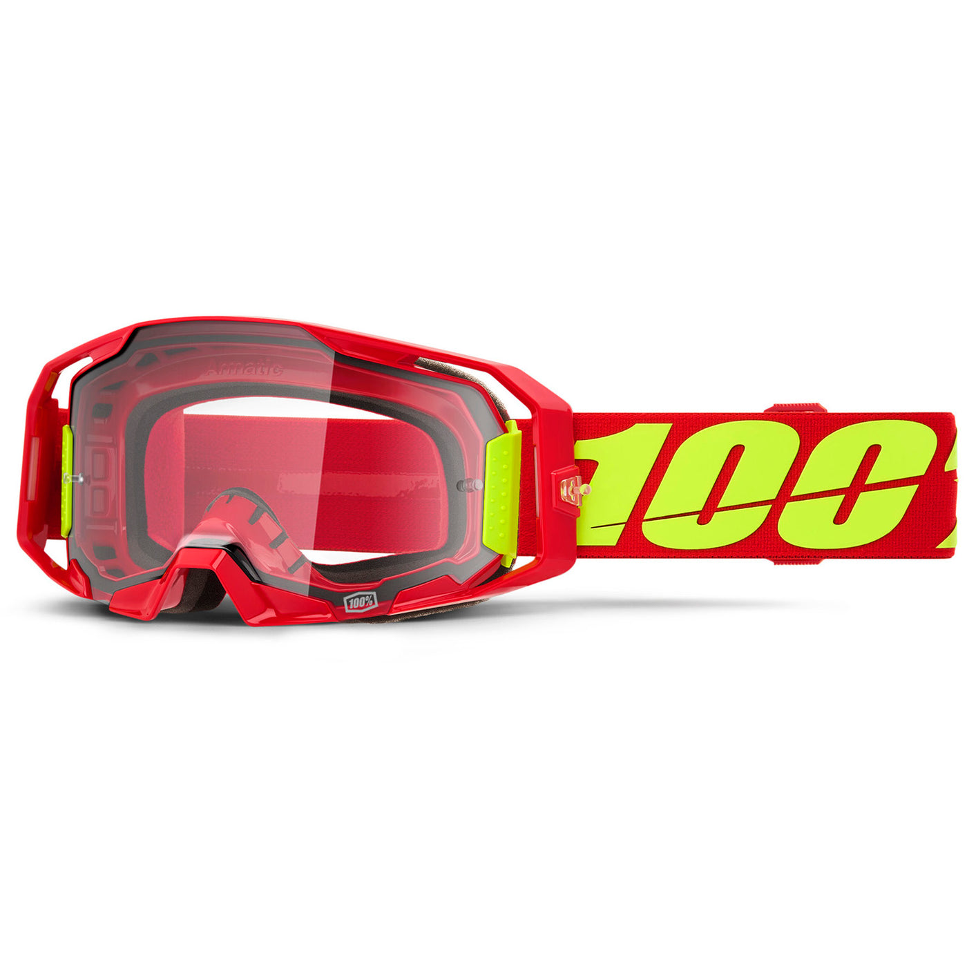 100% ARmatic Goggles - Clear Lens Red - Front View with Side Strap