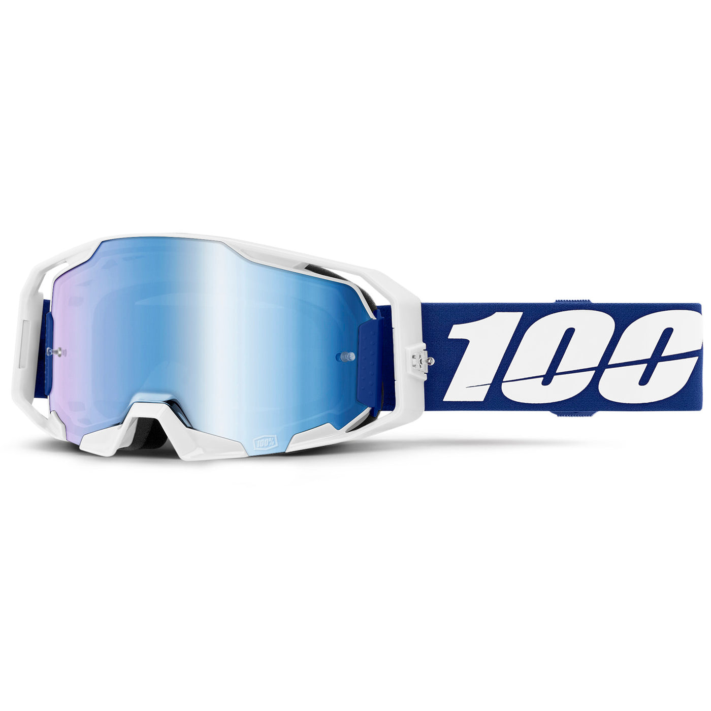 100% ARmatic Goggles - Mirrored Lens Blue/Mirror Blue - Front View with Side Strap