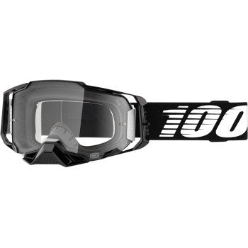 100% Armega Goggles - Clear Lens Black - Front View with Side Strap