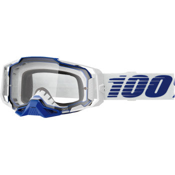 100% Armega Goggles - Clear Lens Blue - Front View with Side Strap