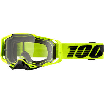 100% Armega Goggles - Clear Lens Nuclear Citrus - Front View with Side Strap