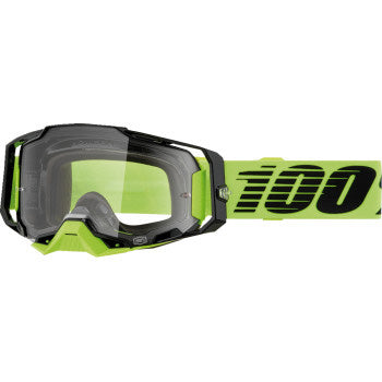 100% Armega Goggles - Clear Lens Neon Yellow - Front View with Side Strap