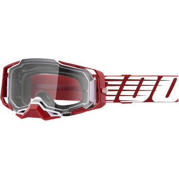 100% Armega Goggles - Clear Lens Oversized Deep Red - Front View with Side Strap