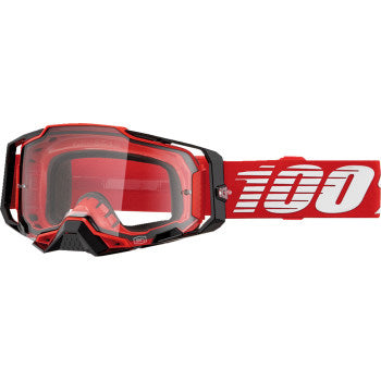 100% Armega Goggles - Clear Lens Red - Front View with Side Strap