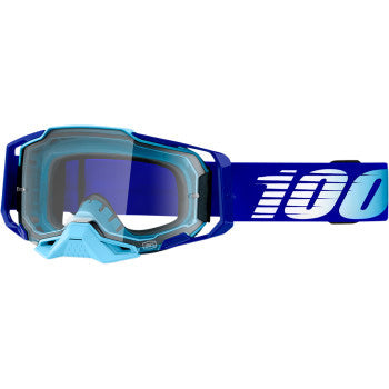 100% Armega Goggles - Clear Lens Royal - Front View with Side Strap