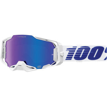 100% Armega Goggles - HiPER Lens Izi/HiPER Blue Mirror - Front View with Side Strap