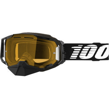 100% Armega Snow Goggles - Yellow Lens Black - Front View with Side Strap