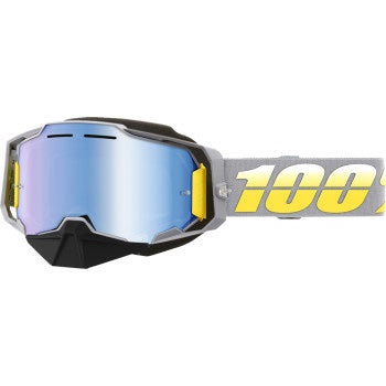 100% Armega Snow Goggles - Mirror Lens Complex/Blue Mirror - Front View with Side Strap