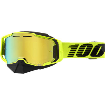 100% Armega Snow Goggles - Mirror Lens Nuclear Citrus/Gold Mirror - Front View with Side Strap