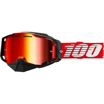 100% Armega Snow Goggles - Mirror Lens Red/Red Mirror - Front View with Side Strap