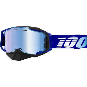 100% Armega Snow Goggles - Mirror Lens Royal/Blue Mirror - Front View with Side Strap