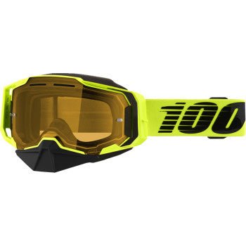 100% Armega Snow Goggles - Yellow Lens Nuclear Citrus - Front View with Side Strap