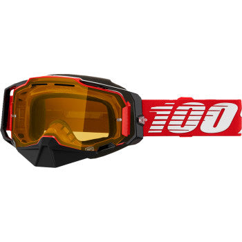 100% Armega Snow Goggles - Yellow Lens Red - Front View with Side Strap